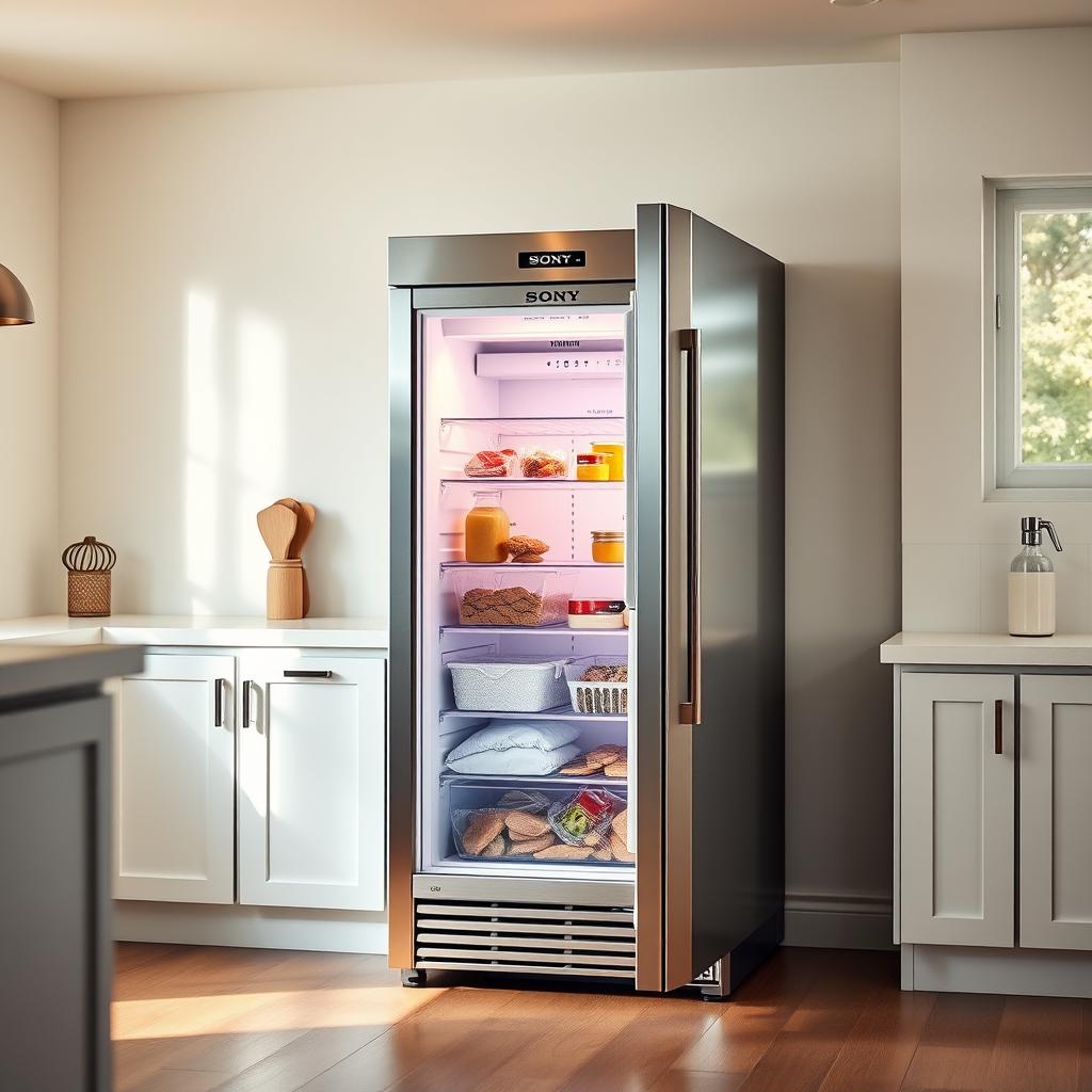 Stainless steel freezer with door open showing frost buildup - freezer not freezing troubleshooting guide